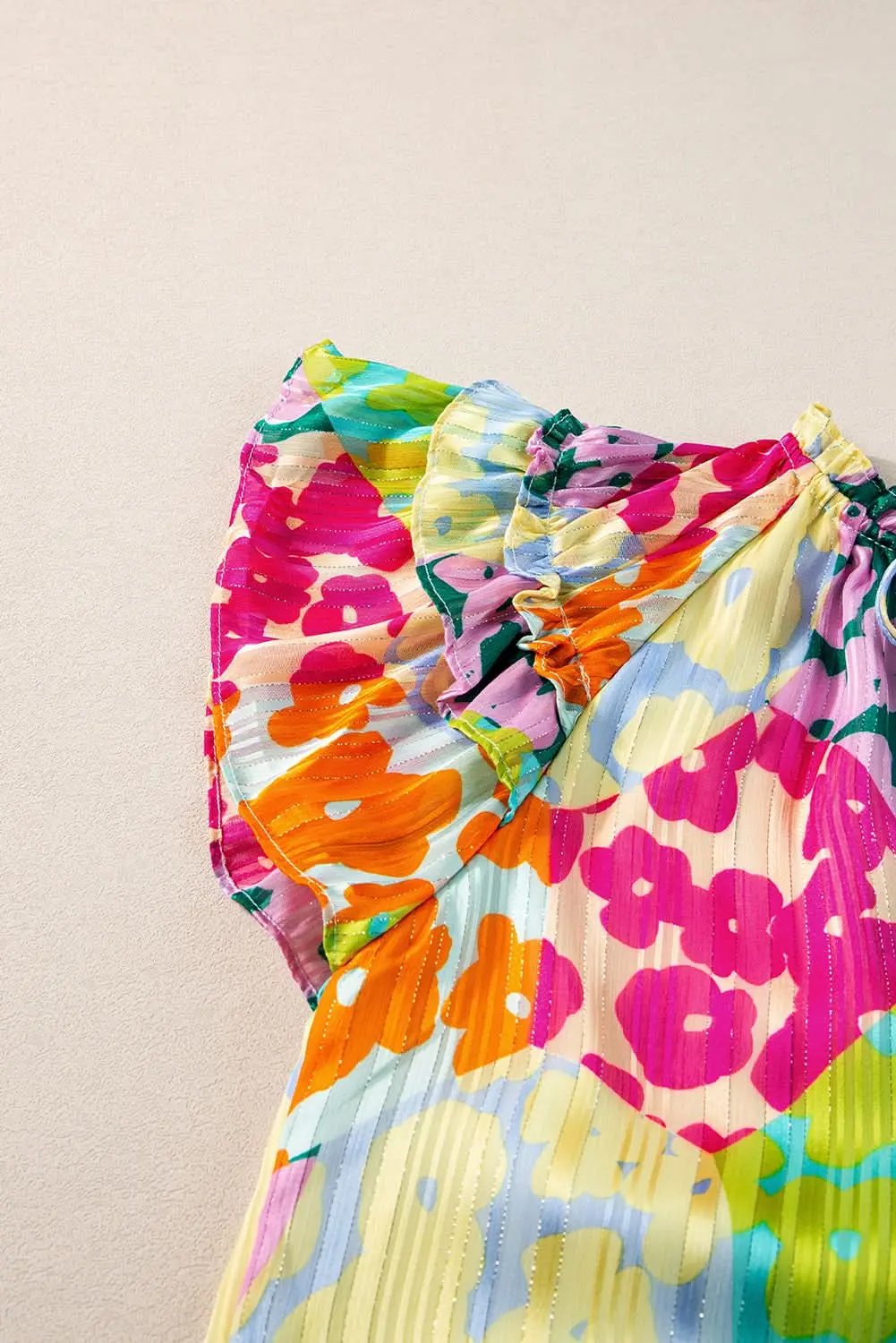 Multicolour Leopard Flutter Sleeve V Neck Crinkled Blouse - Love Salve